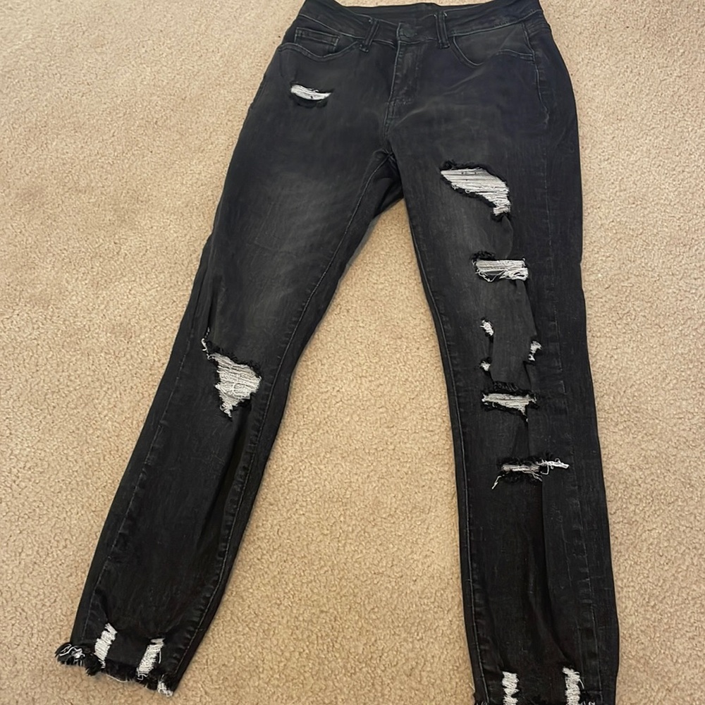 Black jeans distressed look, size small